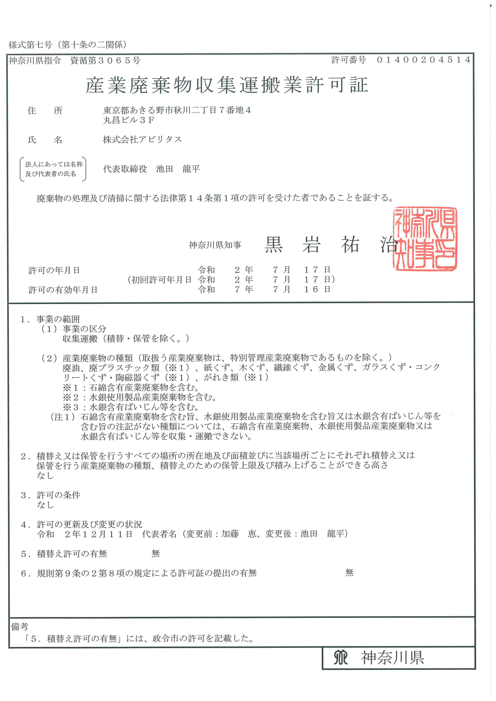 神奈川県許可証